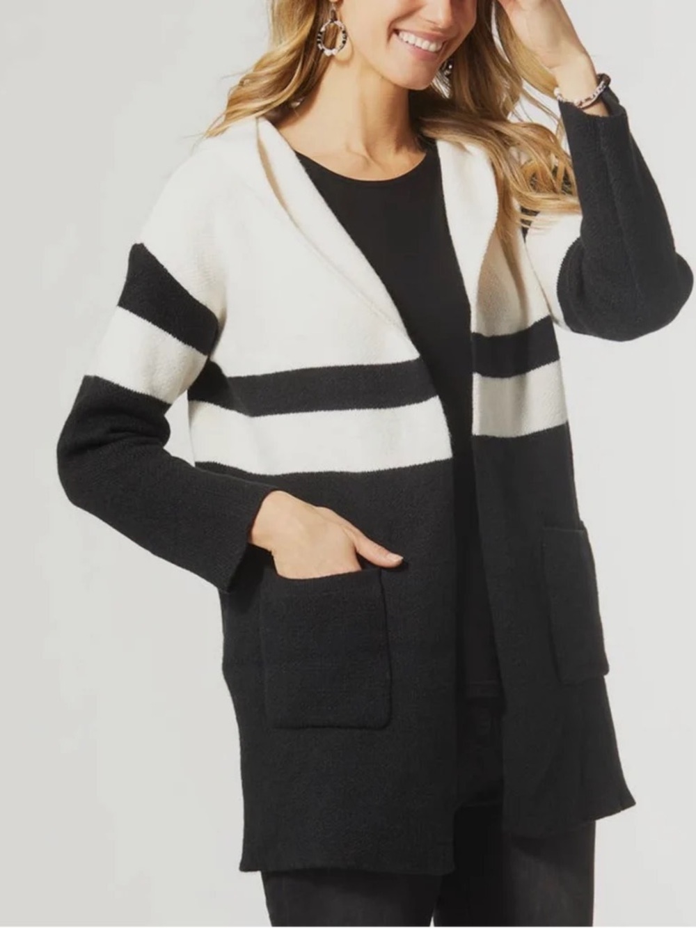 Magaschoni Black White Colourblock Open Cardigan Medium